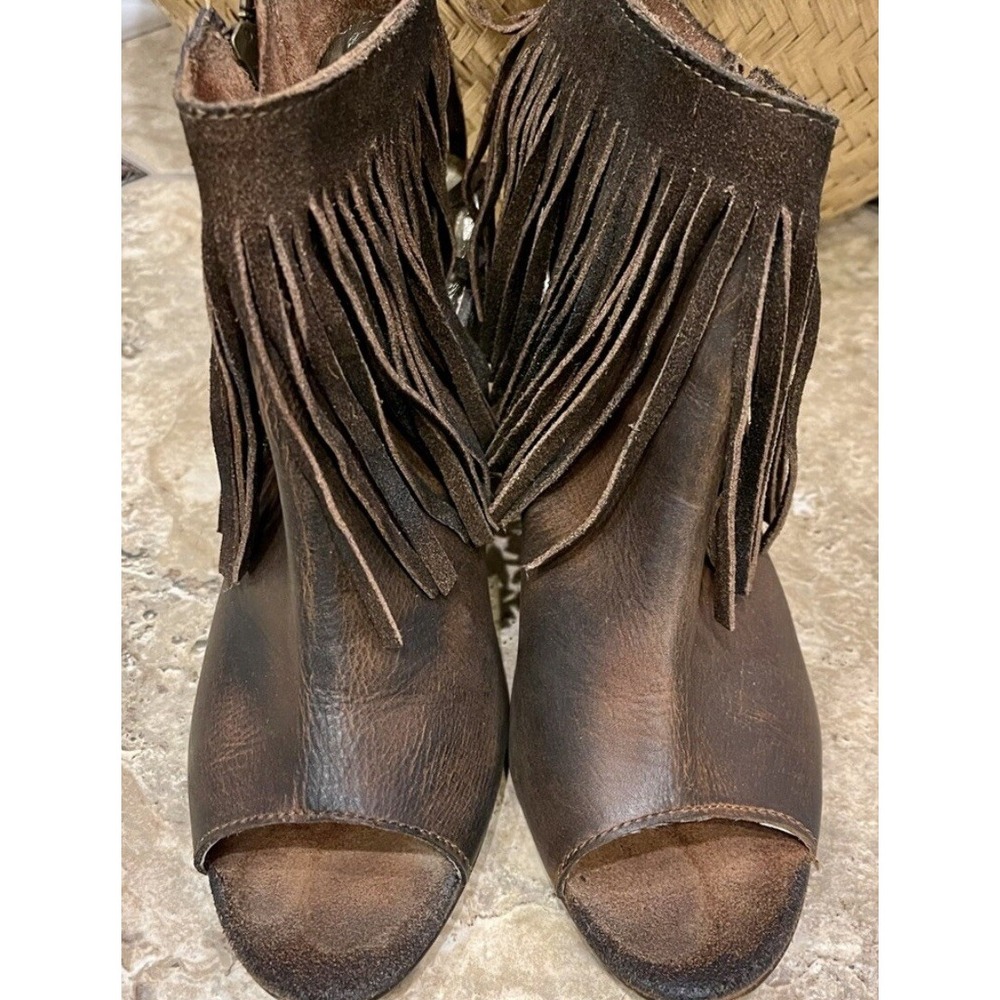 Women's Diba True Brown Leather Fringe Open toed Boots Size 7 - Picture 8 of 8